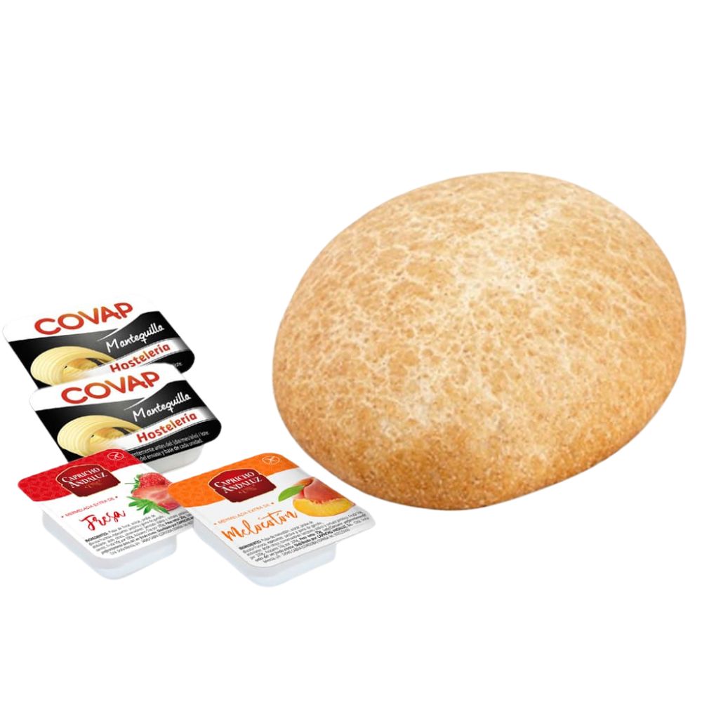 Mollete con salvado de trigo para tostada con mermelada y mantequilla